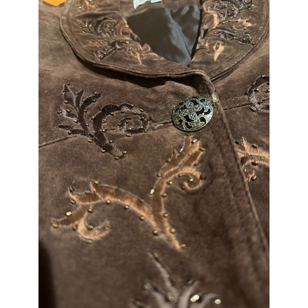 Coldwater Creek Womens Petite Small Brown Suede Embroidered Beaded Jacket PS - Picture 4 of 14